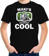 Dieren maki apen t-shirt zwart kinderen - makis are serious cool shirt  jongens/ meisjes - cadeau shirt maki/ maki apen liefhebber - kinderkleding / kleding 134/140