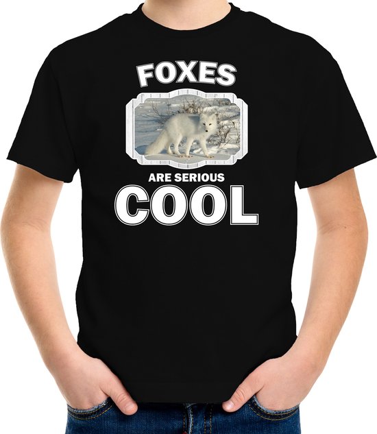 Dieren vossen t-shirt zwart kinderen - foxes are serious cool shirt  jongens/ meisjes - cadeau shirt poolvos/ vossen liefhebber - kinderkleding / kleding 134/140