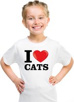 Wit I love cats/ katten/ poezen t-shirt kinderen 134/140