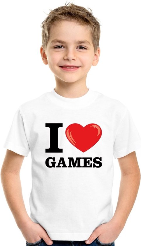 Wit I love games t-shirt kinderen 158/164