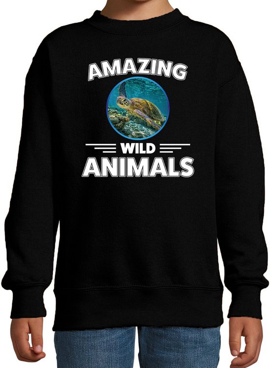 Sweater schildpad - zwart - kinderen - amazing wild animals - cadeau trui schildpad / schildpadden liefhebber 110/116