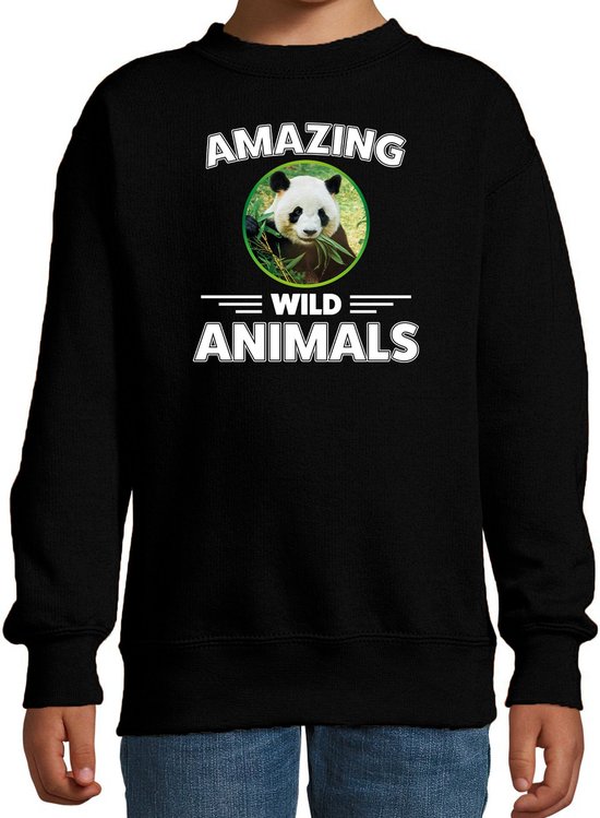 Sweater panda - zwart - kinderen - amazing wild animals - cadeau trui panda / pandaberen liefhebber 98/104
