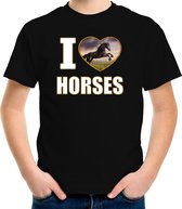 I love horses t-shirt met dieren foto van een zwart paard zwart voor kinderen - cadeau shirt paarden liefhebber - kinderkleding / kleding 146/152