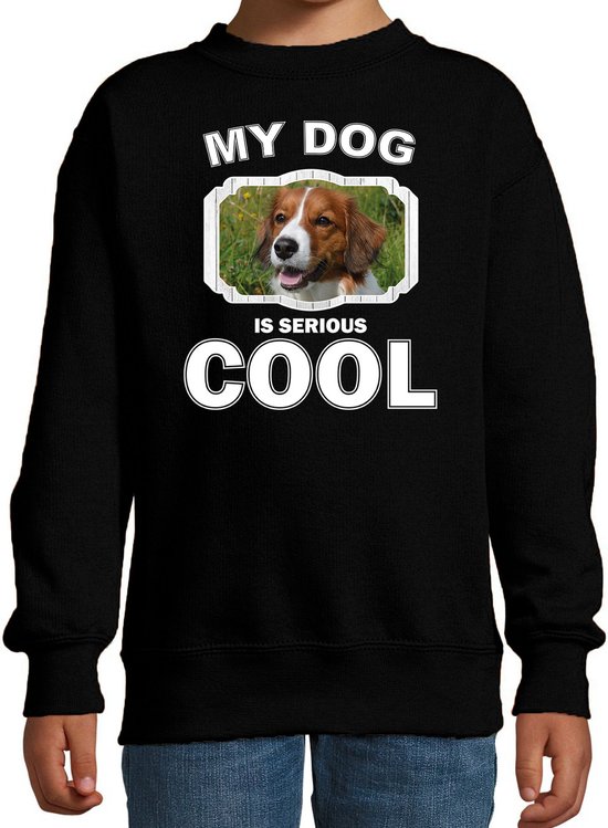 Kooiker honden trui / sweater my dog is serious cool zwart - kinderen - Kooikerhondjes liefhebber cadeau sweaters - kinderkleding / kleding 134/146
