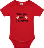 This girl loves grandma tekst baby rompertje rood meisjes - Cadeau oma - Babykleding 80