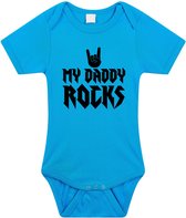 Daddy rocks tekst baby rompertje blauw jongens - Kraamcadeau/ Vaderdag cadeau - Babykleding 92