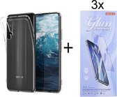 Hoesje Geschikt voor: Huawei Nova 5T Silicone Transparant + 3X Tempered Glass Screenprotector - ZT Accessoires