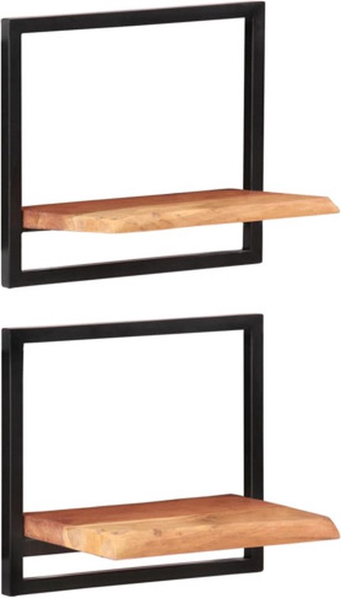 vidaXL - Wandschappen - 2 - st - 40x24x35 - cm - massief - acaciahout - en - staal