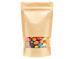 Stazakken kraftpapier met venster 130 x 190 mm (500 ml) Hersluitbaar Voedselveilig Luchtdicht en Vochtdicht Gelamineerd - per 100 stuks - Blok Bodem - Sta Zakken - Hersluitbare Stazak - Gripsluiting - Traktatiezakjes - Hersluitbare zakjes - Ziplock z