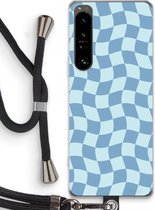 Case Company® - Hoesje met koord geschikt voor Sony Xperia 1 IV hoesje met Koord - Grid Blauw - Telefoonhoesje met Zwart Koord - Bescherming aan alle Kanten en Over de Schermrand