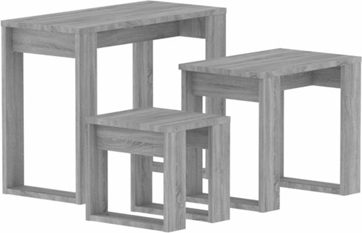 vidaXL 3-delige - Tafeltjesset - bewerkt - hout - grijs - sonoma - eikenkleurig grijs sonoma eiken