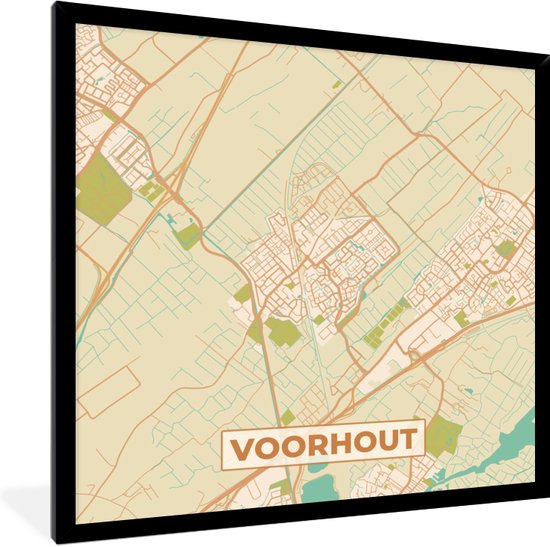 Fotolijst incl. Poster - Stadskaart - Voorhout - Vintage - Kaart - Plattegrond - 40x40 cm - Posterlijst
