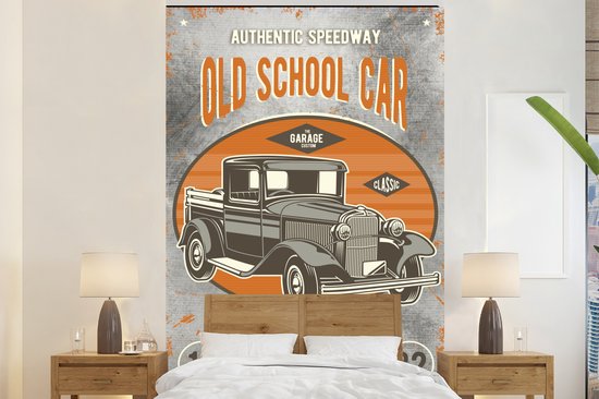 Papier peint - Papier peint photo Mancave - Voiture - Rétro - Dessin - Largeur 155 cm x Hauteur 240 cm
