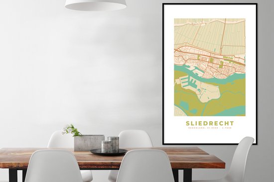 Cadre photo avec affiche - Carte - Plan d'étage - Sliedrecht - 80x120 cm - Cadre pour affiche - Plan de la ville