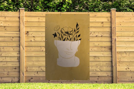 Décoration murale Fleurs - Visage - Bohème - Rétro - Abstrait - 120x180 cm - Poster jardin - Toile jardin - Poster extérieur