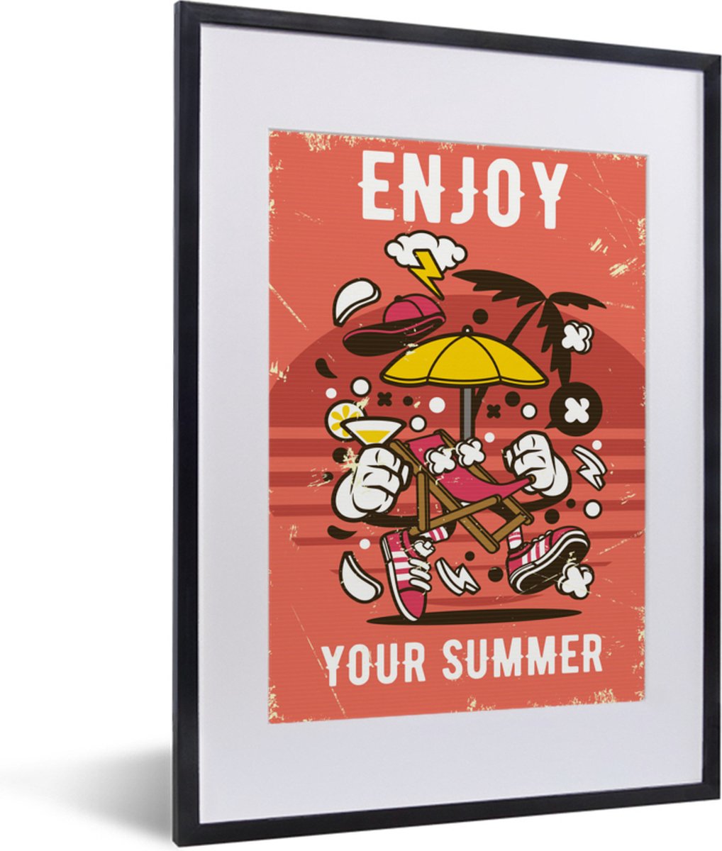 Poster in lijst - Fotolijst 30x40 cm - Posters - Parasol - Zomer - Retro - Posterlijst zwa