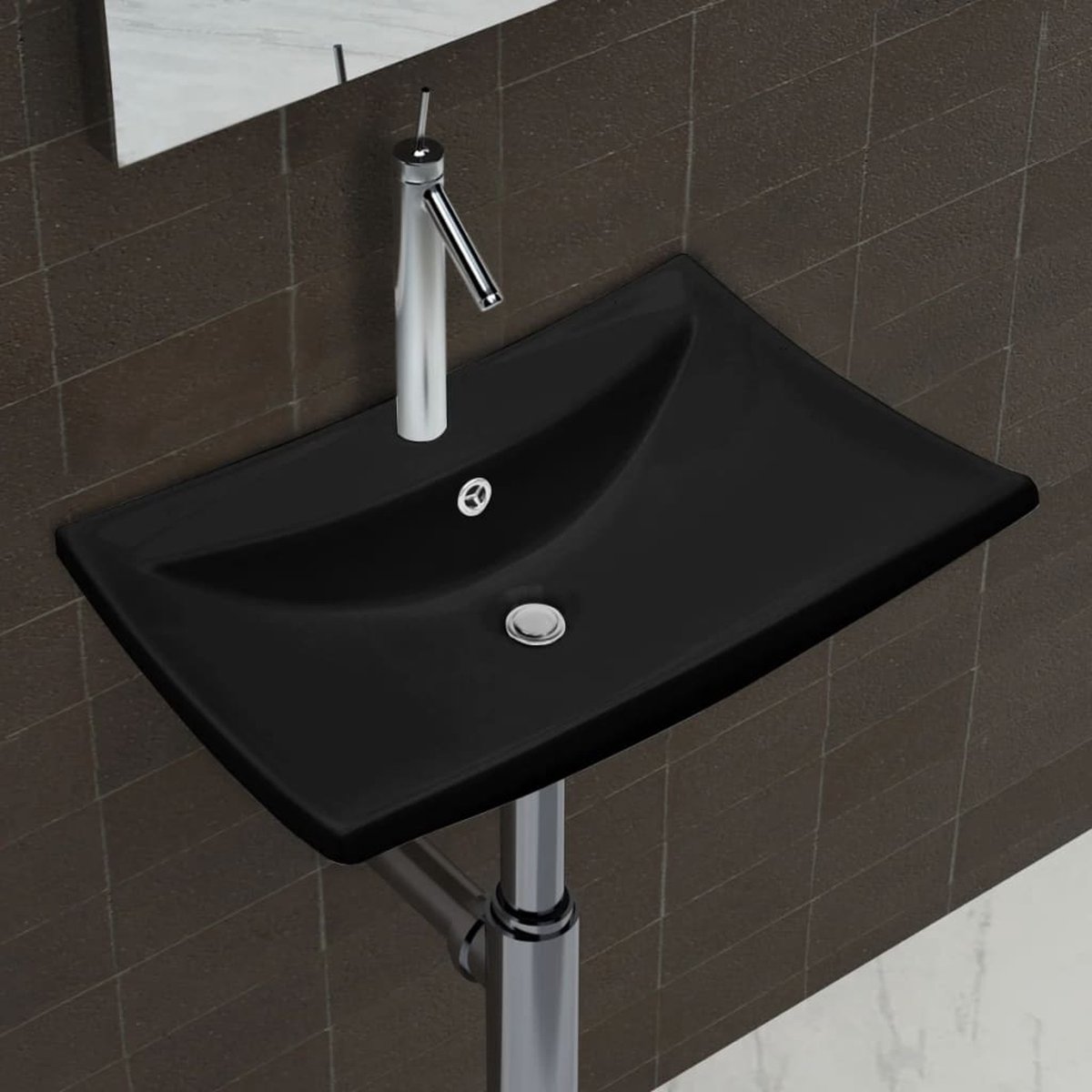 Wastafel BWS Aloni Met Kraangat Links/Rechts 46x28,5 cm Mat Zwart