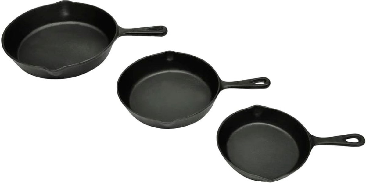 vidaXL Gietijzeren koekenpannen set 3-dlg
