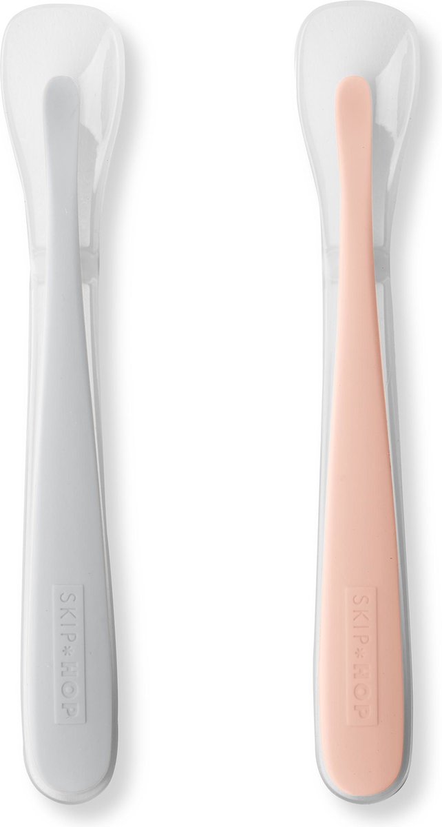 Skip Hop Easy-Feed Eetlepel - Grijs/Koraalrood - 2 Stuks
