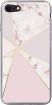 Geschikt voor iPhone SE 2022 hoesje - Marmer print - Goud - Rosé - Siliconen Telefoonhoesje