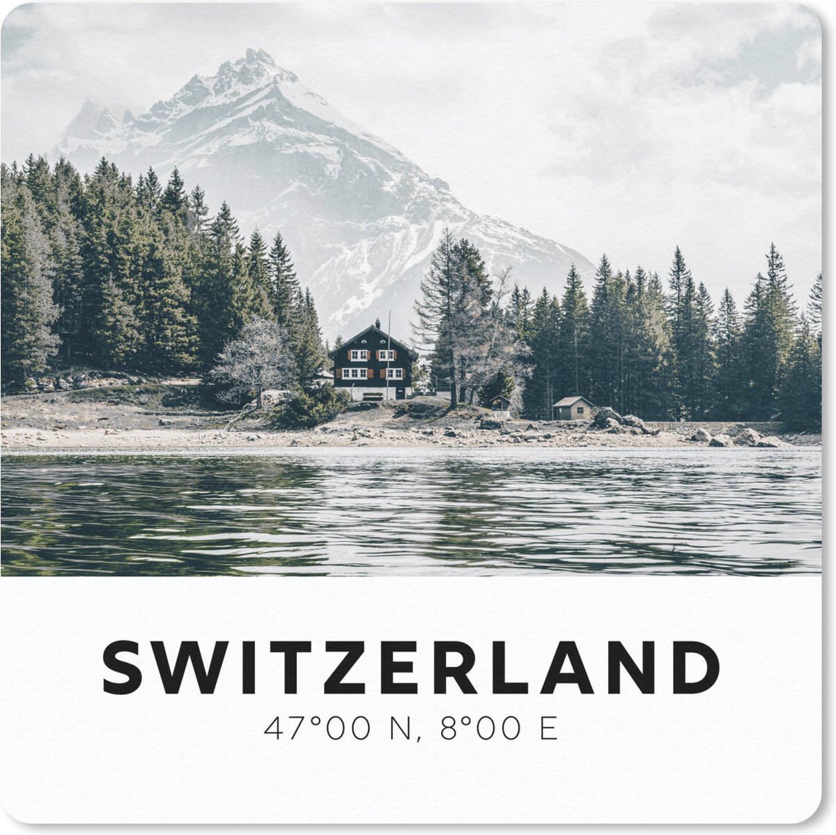 Muismat 30x30 cm - Mousepad Zwitserland - Berg - Chalet - Muismatten