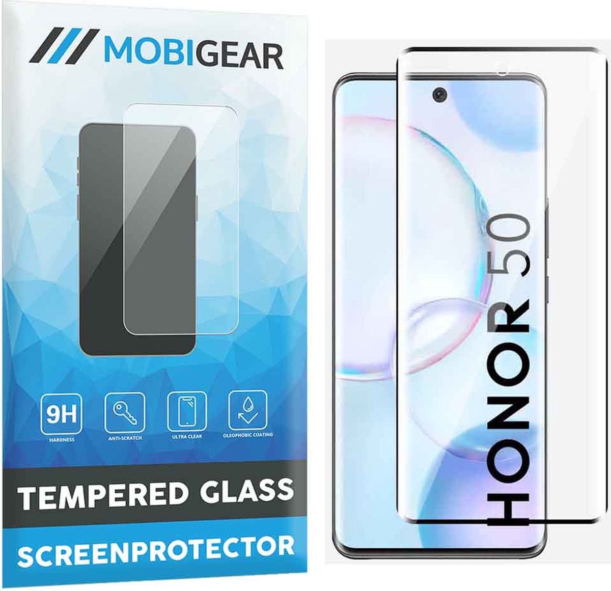 Mobigear Screenprotector geschikt voor HONOR 50 Glazen | Mobigear Premium Screenprotector - Case Friendly - Zwart