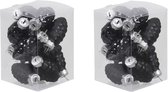 24x Dennenappel kersthangers/kerstballen zwart van glas - 6 cm - mat/glans - Kerstboomversiering