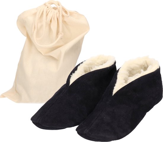 Chaussons/chaussons espagnols bleu marine en cuir véritable/daim taille 45 avec sac de rangement pratique - Pour femmes/hommes