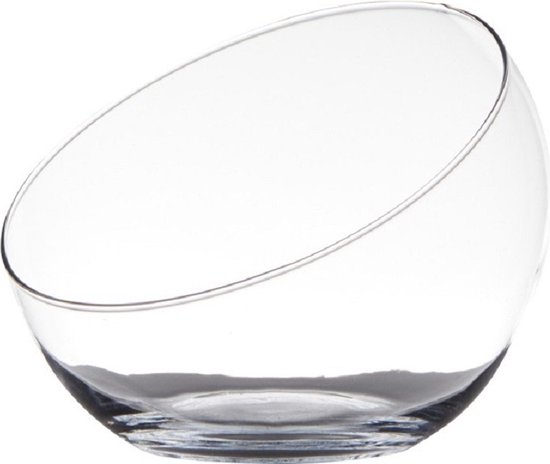 Schuine serveerschaal/fruitschaal van transparant glas 20 cm - Serveerschalen - Salade serveren - Fruitschalen