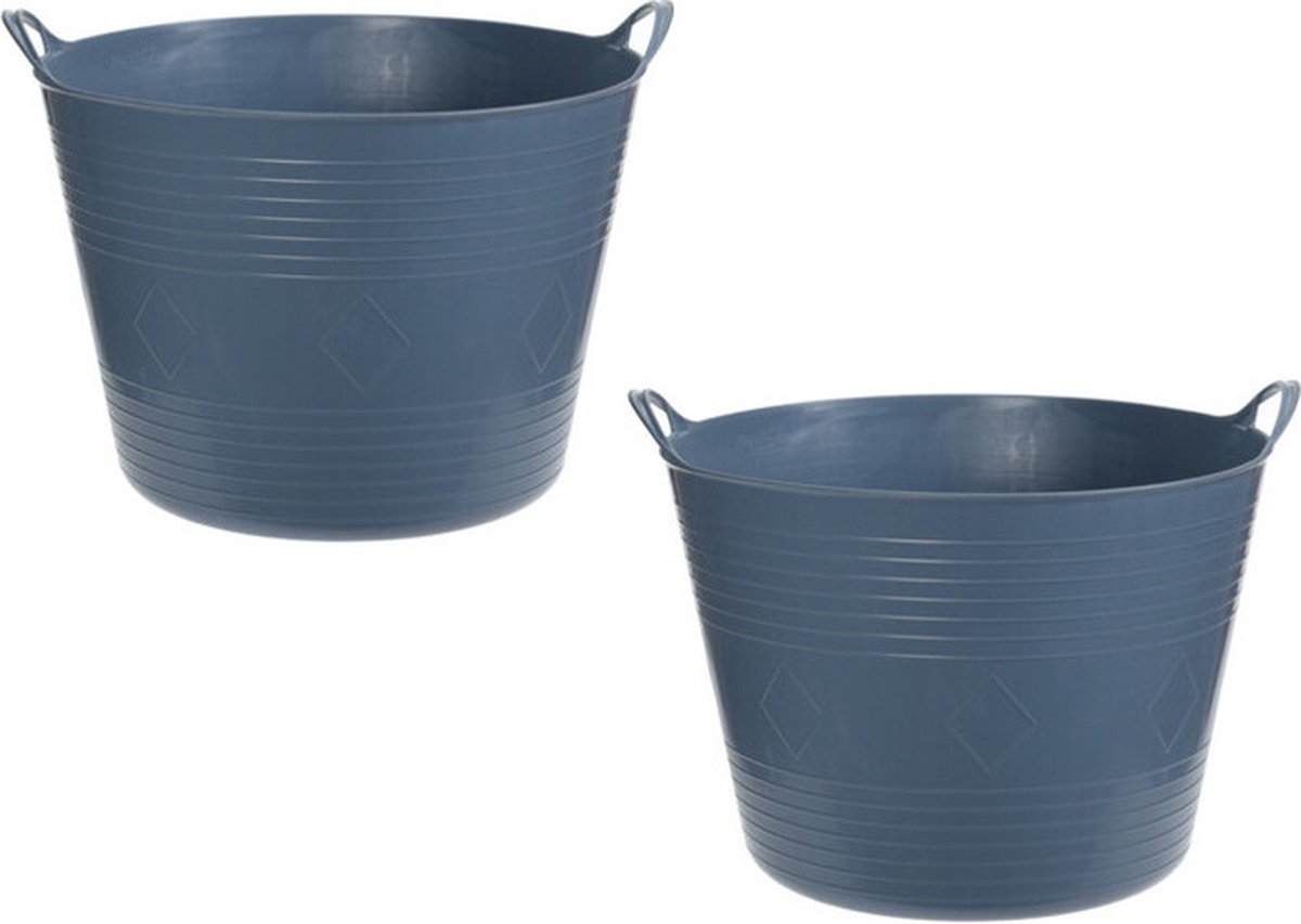 Goedkoopste Flexibele kuip - 2x stuks - 40L - kunststof - D45 cm - donkerblauw - emmer - wasmand