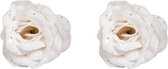6x stuks witte rozen met glitters op clip 7 cm - kerstversiering