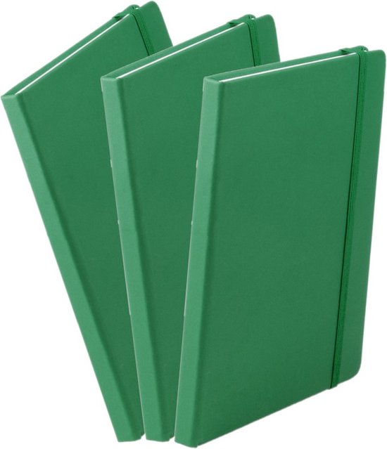 Set de 3 cahiers/carnet de luxe vert avec élastique format A5 - pages blanches - cahiers - 100 pages