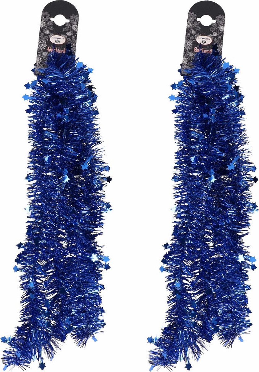 3x Blauwe folie slingers/guirlandes met sterren 200 cm - Kerstslingers - Kerstboomversiering blauw