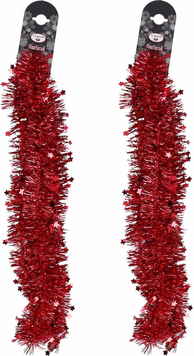 3x Rode folie slingers/guirlandes met sterren 200 cm - Kerstslingers - Kerstboomversiering rood