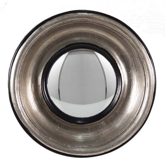 Clayre & Eef Spiegel Ø 18 cm Zilverkleurig Zwart Kunststof Rond Bolle Spiegel