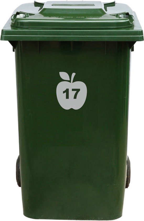 Autocollant Kliko / Autocollant poubelle - Pomme - Numéro 17 - 16,5x20 - Grijs clair