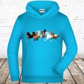 Blauwe hoodie met paarden -James & Nicholson-122/128-Hoodie meisjes