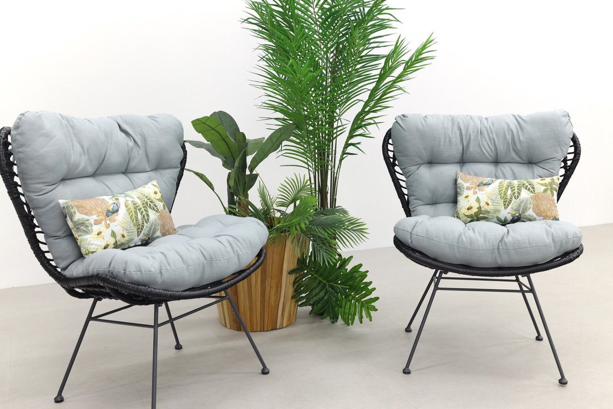 Libelle retro loungestoel - set van 2 - zwart - Garden Impressions