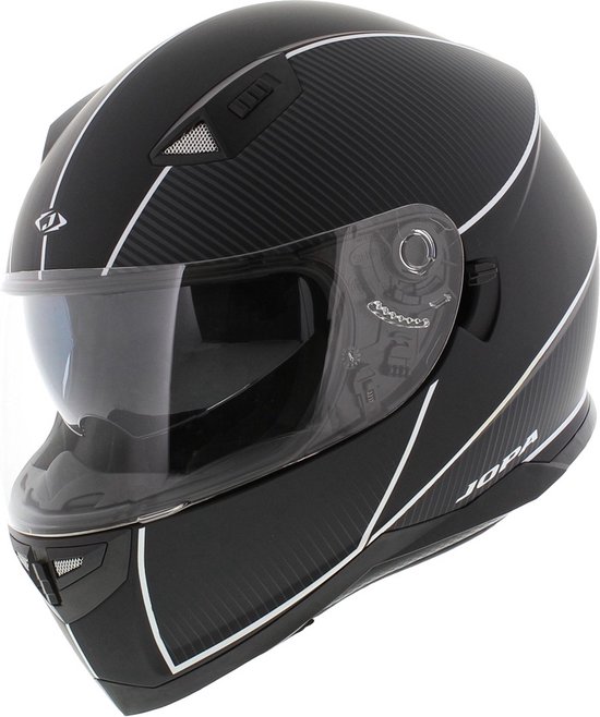 Jopa Sonic helm mat zwart wit met zonnevizier S 54-55 cm scooter en motor
