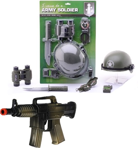 5-Delig set leger/soldaten voor kinderen - Machinegeweer/helm/ bol.com