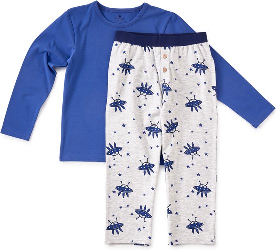 Little Label Pyjama Jongens Maat 110-116/6Y - grijs, blauw - Marsmannetjes - Pyjama Kind - Zachte BIO Katoen