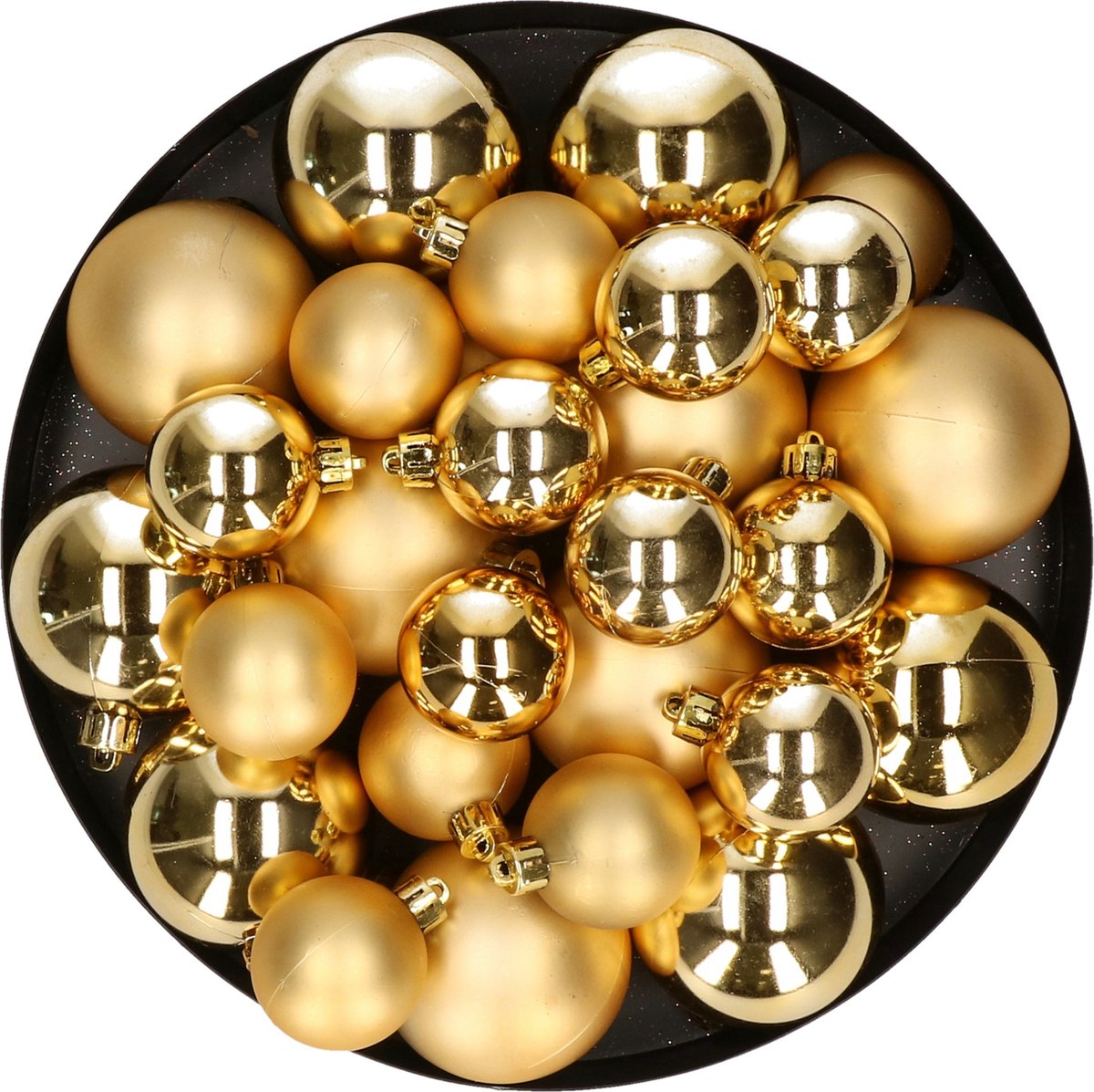 Set van 44 gouden kunststof kerstballen in 6-8-10 cm maten van Decoris voor kerstboomversiering.