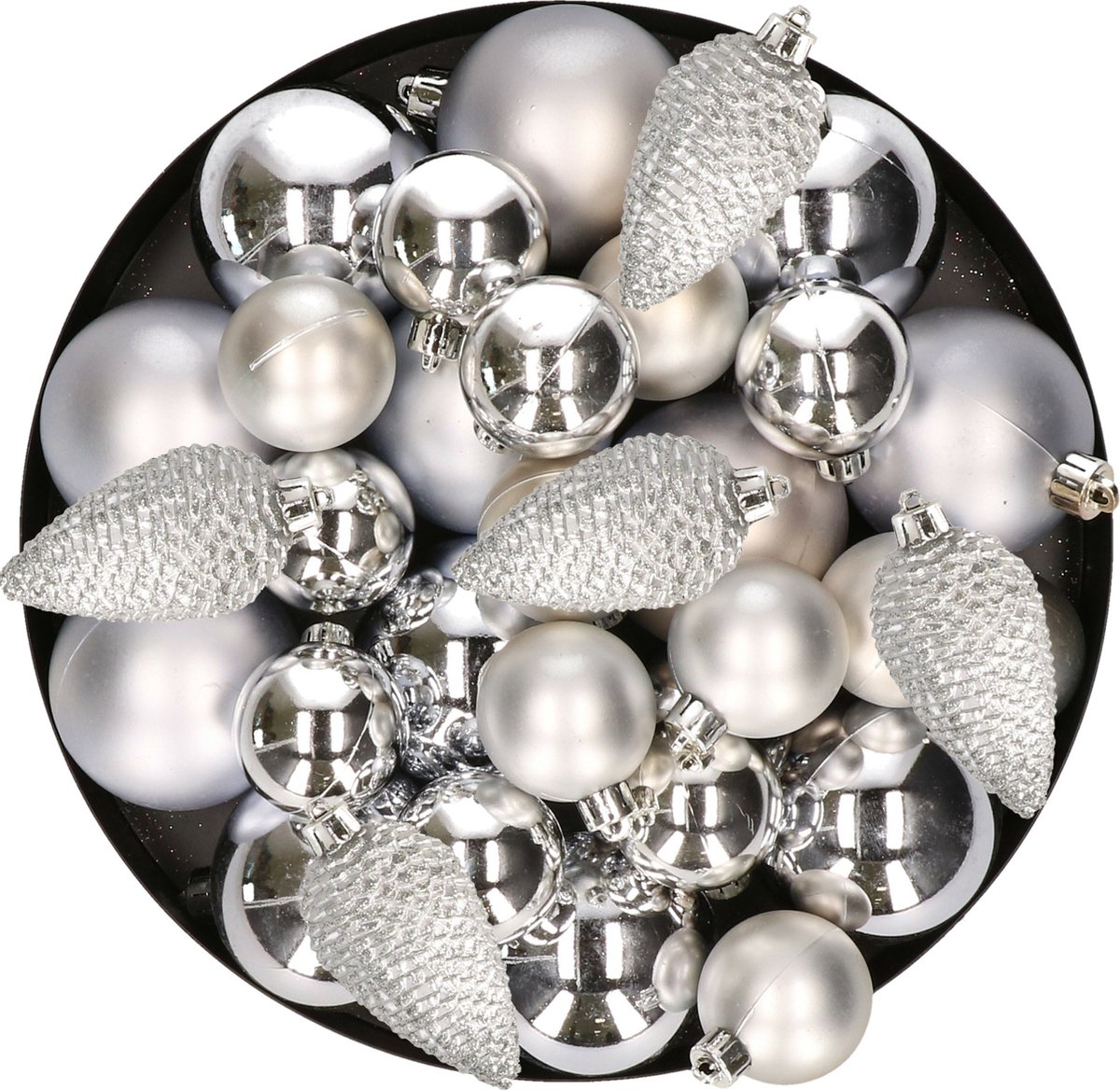 Kerstversiering kunststof kerstballen zilver 6-8-10 cm pakket van 50x stuks - Kerstboomversiering