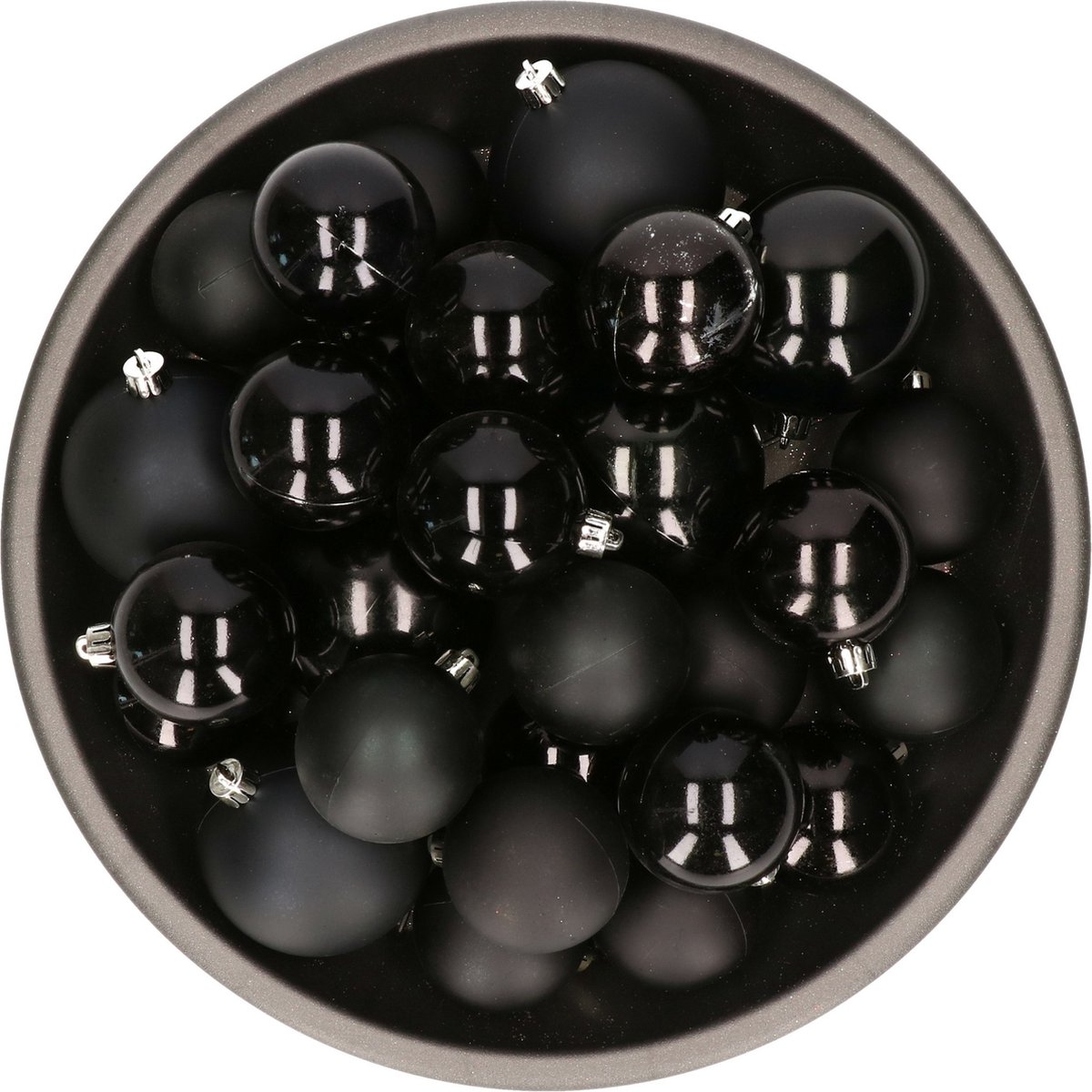 Kerstversiering kunststof kerstballen zwart 6-8-10 cm pakket van 44x stuks - Kerstboomversiering