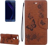 Voor Huawei Honor 8 Vlinders Embossing Horizontale Flip Leren Case met Houder & Kaartsleuven & Portemonnee & Lanyard (Bruin)