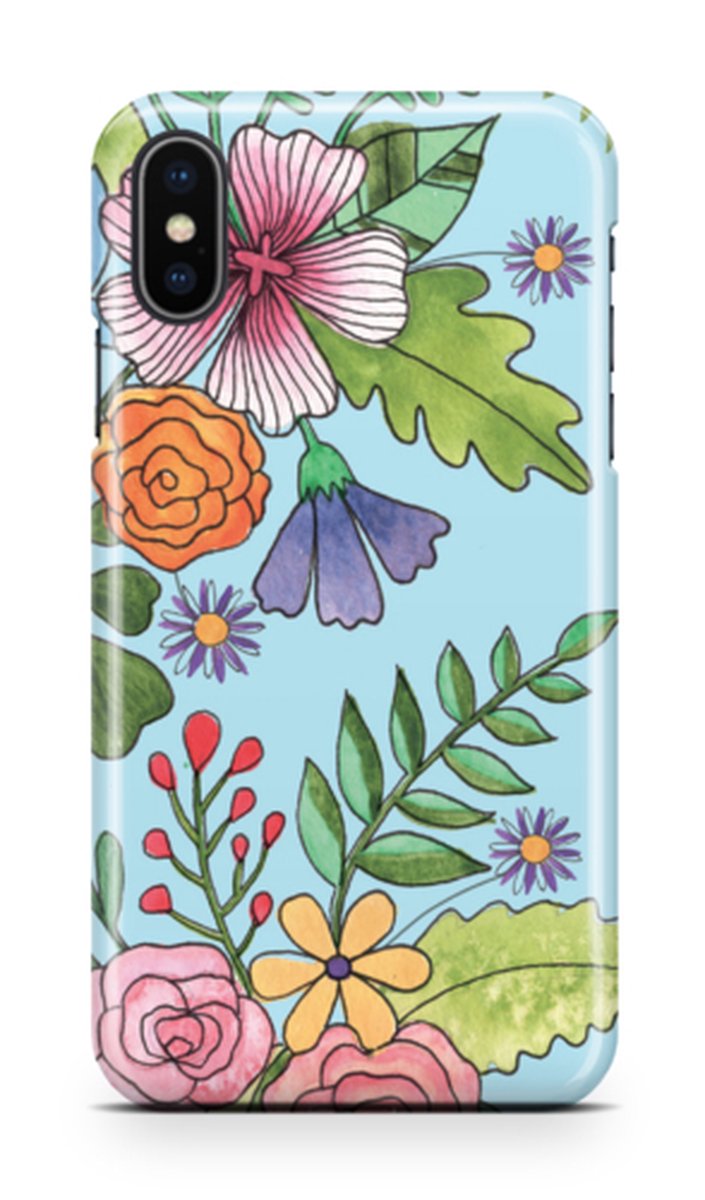Telefoonhoesje geschikt voor Apple iPhone XS - Premium Hardcase - Dun en glanzend - Natuurcollectie - Watercolor Flower Mix - Blauw
