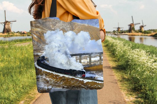 Sac bandoulière - Sac de plage - Shopper Locomotive à vapeur dans un environnement enneigé - 45x45 cm - Sac en coton