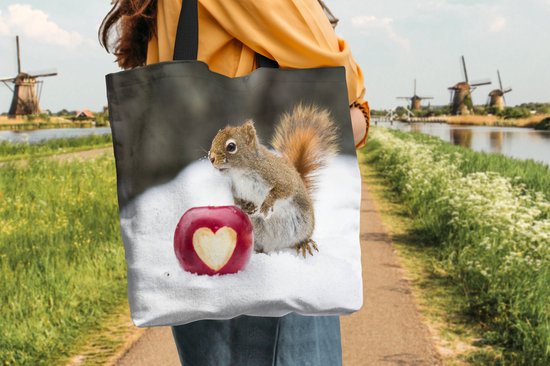 Schoudertas - Strandtas - Shopper Eekhoorn met appel waar een hartje in