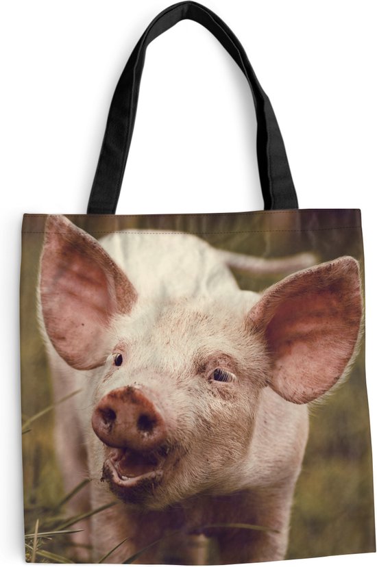 MuchoWow® Schoudertas - Strandtas - Big Shopper - Boodschappentas - Varken - Portret - Dier - 45x45 cm - Katoenen tas