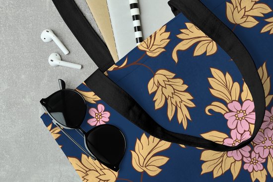 MuchoWow® Sac bandoulière - Sac de plage - Big Shopper - Sac shopping - Fleur - Feuilles - Rose - Or - Motifs - 40x50 cm - Sac en coton